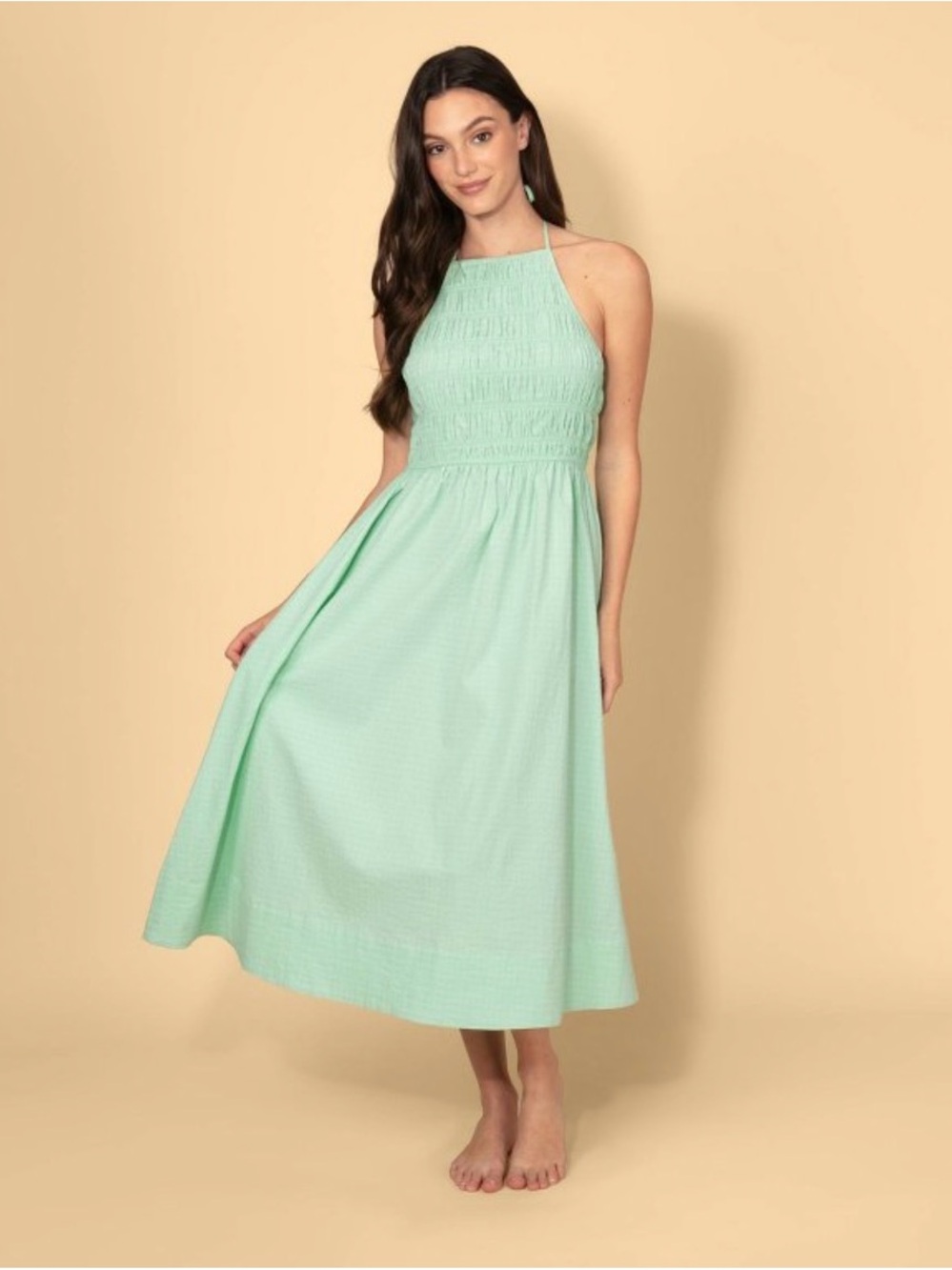 NWT Solid & Striped Women's Seersucker Smocked A-Line Dress L Green Gingham